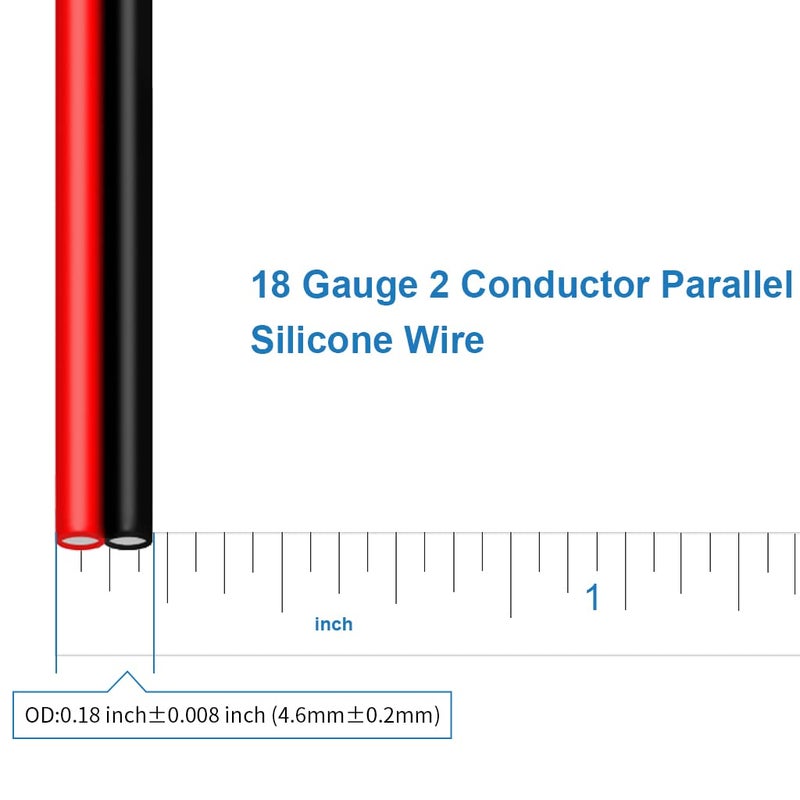 BNTECHGO 18 Gauge Flexible 2 Conductor Parallel Silicone Wire Spool Red Black High Resistant 200 deg C 600V for Single Color LED Strip Extension Cable Cord,Model,25ft Stranded Tinned Copper Wire - Image 3
